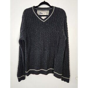 Vintage Y2K Gap Men's Wool Blend V Neck Cable Knit Dark Gray Sweater, XL, Preppy